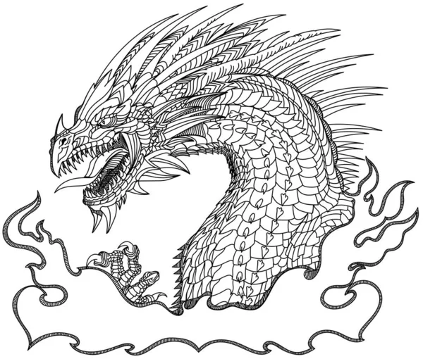 Cabeça Dragão Uma Criatura Mitológica Europeia Medieval Zangada Com Mandíbulas — Vetor de Stock