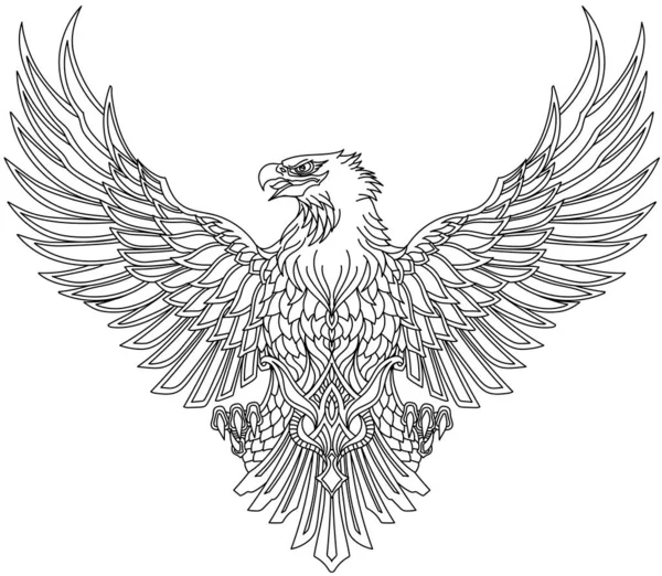 Орел Раскинутыми Крыльями Голова Повернута Профиль Традиционная Татуировка Черно Белая — стоковый вектор