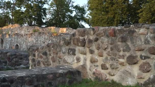 Paredes Pedra Fundamentos Das Ruínas Castelo Dobele Letônia Vista Panorâmica — Vídeo de Stock