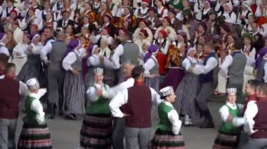 Dobele, Letonya - 27 Mayıs 2023. XXVII Ulusal Letonya Şarkısı ve XVII Dans Festivali 'ndeki birçok fantastik halk dansçısının performansı ön etkinliklerde (sesli)).
