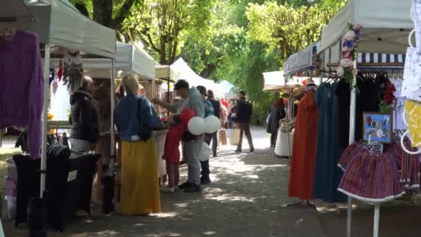 Küçük Işletmelerin Sokak Satışları Nsanlar Yazın Güneşli Bir Günde Meydandaki — Stok video