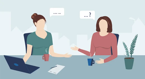 Δύο Γυναίκες Μιλούν Και Συζητούν Για Διορισμό Στο Γραφείο Συνεργασία — Διανυσματικό Αρχείο