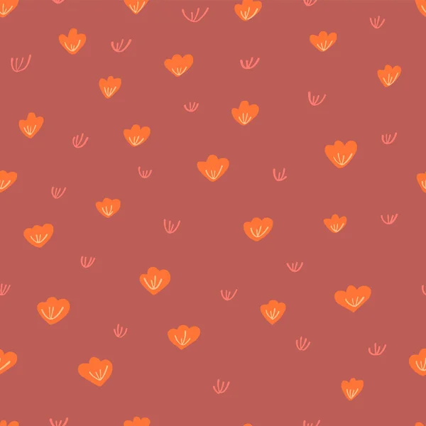 暖かい赤 オレンジ すべてのタイプの子供のアパレルのための黄色の色で超シンプルなかわいいシームレスな花パターン 子供服のパターン背景 — ストックベクタ