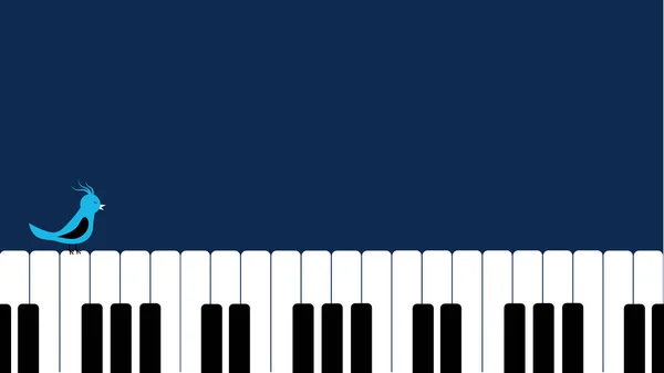Веселий Простий Музичний Концепт Фон Клавішами Піаніно Маленькою Синьою Пташкою — стоковий вектор