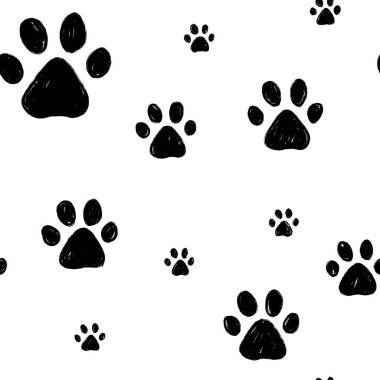 Köpeğin patileri pürüzsüz desen. Kedi pençeleri el çizimi desen. Evcil hayvan pençeleri arka planı