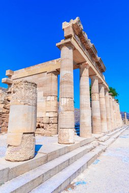 Lindos, Rhodes island: Overview of Temple of Athena Lindia in a sunny day, Dodecanese Islands, Europe clipart