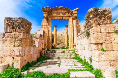 Jerash Archeological City, Ürdün: Eski Roma şehri Gerasa modern Jerash 'ın katedral kapısı, Roma decapolis şehri. Orta Doğu