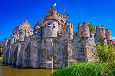 Gent, Belçika: Gent, Doğu Flanders 'teki Ortaçağ Şatosu Gravensteen (Kontlar Kalesi) Güzel şehir, Avrupa