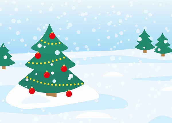 Geschmückter Weihnachtsbaum Schneefall Vektorillustration — Stockvektor