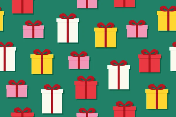カラフルなプレゼントとクリスマスのシームレスなパターンは グリーティングカードのための素晴らしい ベクトル図 — ストックベクタ