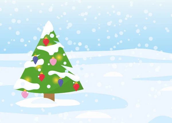 Árvore Natal Decorada Queda Neve Ilustração Vetorial — Vetor de Stock