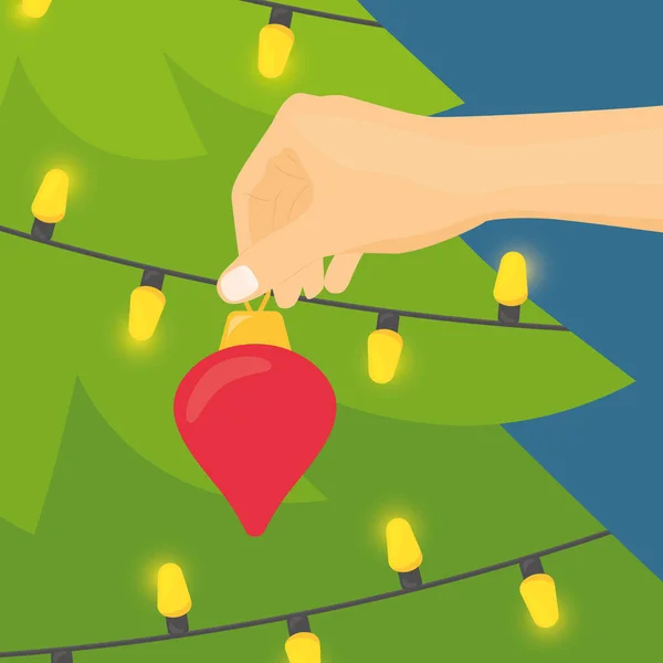 Mão Decoração Árvore Natal Vetor Ilustração — Vetor de Stock