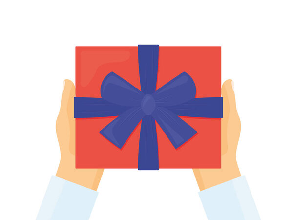 верхний вид рук, дарящих рождество, подарок на день рождения - векторная иллюстрация