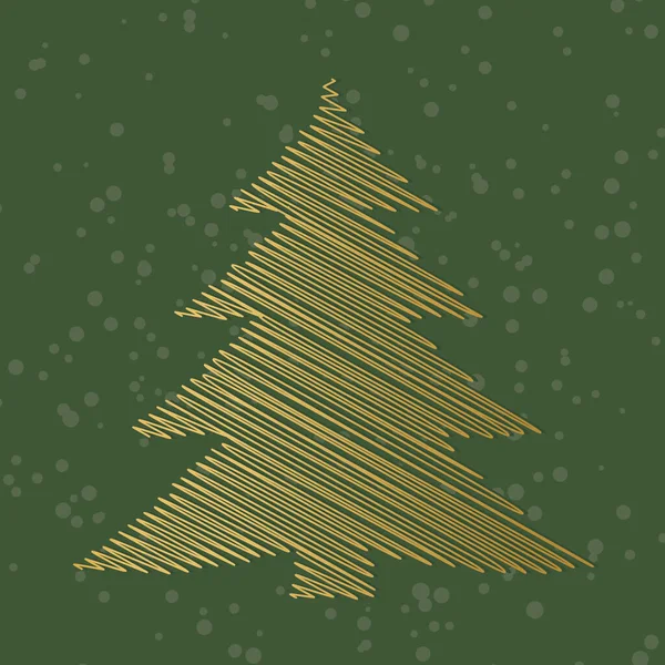 Golden Scribble Christmas Tree Snow Vector Illustration — Stock Vector