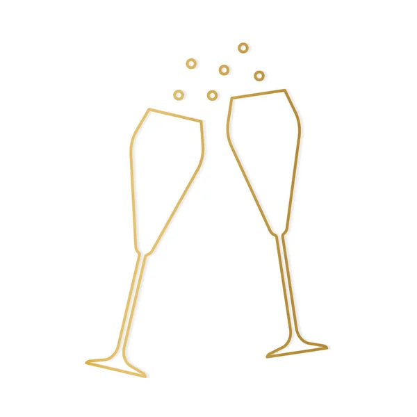 Gyllene Champagne Glas Linje Ikon Skål Bröllop Fest Firande Nyår — Stock vektor