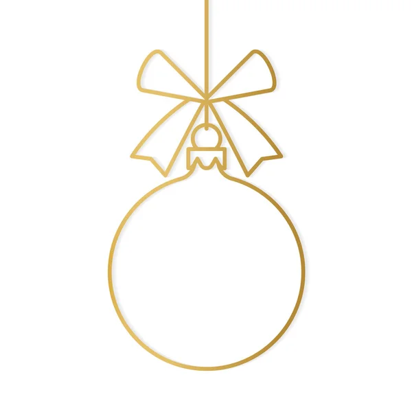 Bola Navidad Línea Colgante Oro Con Arco Cinta Vector Ilustración — Vector de stock