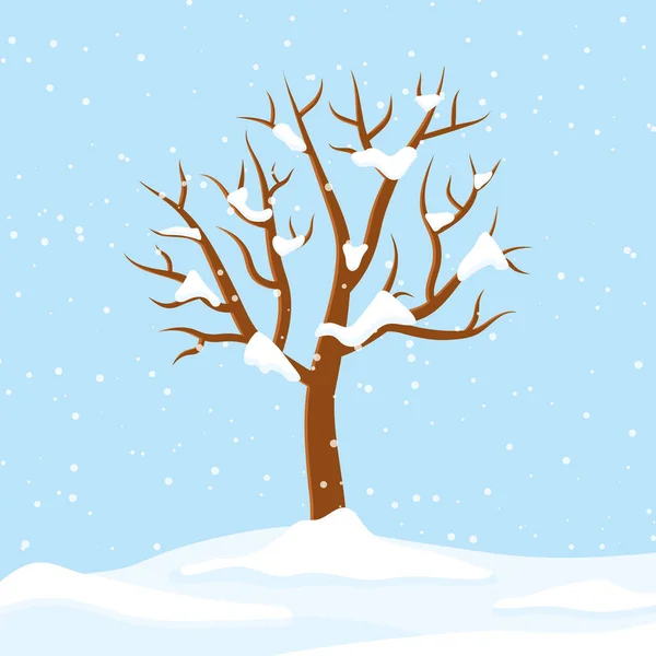 Winter Kahlen Baum Mit Schnee Bedeckt Vektor Illustration — Stockvektor