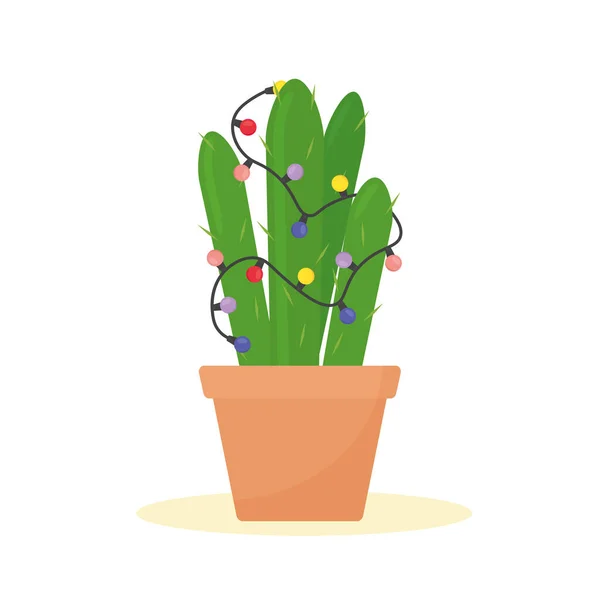 Kaktusy Jako Choinka Światłami Ilustracja Wektora — Wektor stockowy