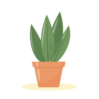 Kil çömlek vektör illüstrasyonunda yeşil ev bitkisi