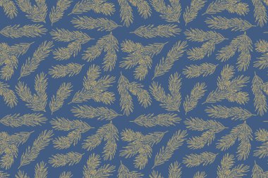 Noel ağacı dalları ile altın pürüzsüz desen, ambalaj, tekstil, duvar kağıdı, tebrik kartı çizimi için harika