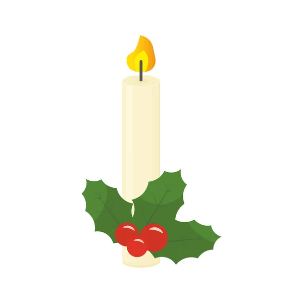 圣诞节蜡烛与冬青贝里矢量插图 — 图库矢量图片