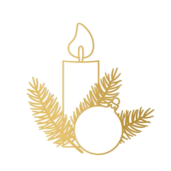 Золотое Пришествие Ветви Елки Рождественской Свечи Векторная Иллюстрация Рождества — стоковый вектор