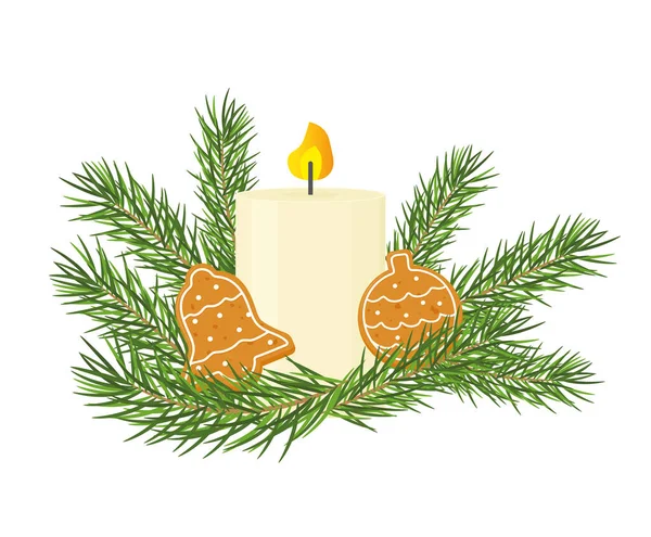 Έλευση Κερί Χριστουγέννων Κλαδιά Ελάτης Και Μπισκότα Μελόψωμο Εικονογράφηση Διάνυσμα — Διανυσματικό Αρχείο