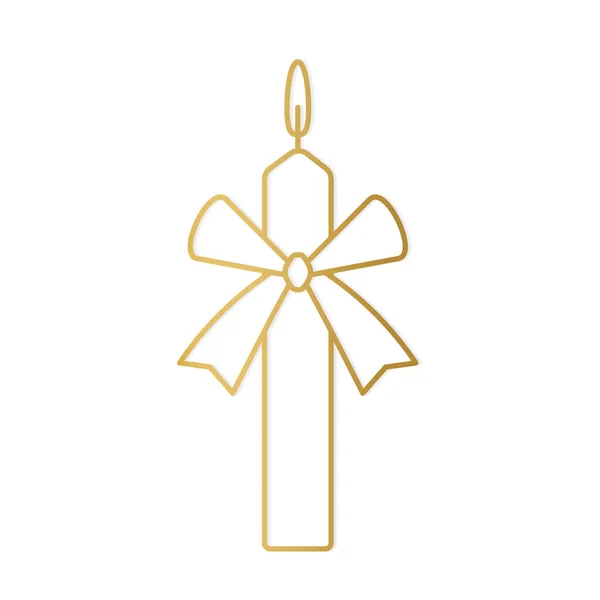 Gouden Brandende Advent Kerstmis Eerste Heilige Communie Doopkaars Met Bow — Stockvector