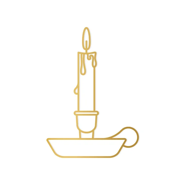 ハンドル付きのキャンドルスティックで黄金の燃焼キャンドル ベクトルイラスト — ストックベクタ