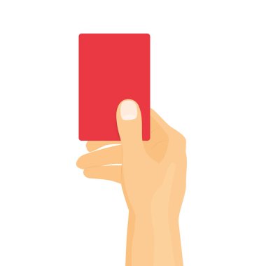 Kırmızı kart gösteren el; futbol, futbol hakemi, penaltı, faul vektör illüstrasyonu