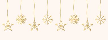 Asılı Noel Altın Madalyası: yıldızlar ve kar taneleri - vektör illüstrasyonu