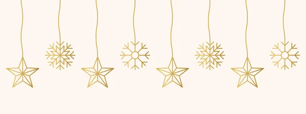 Hängende Goldene Weihnachtsdekoration Sterne Und Schneeflocken Vektor Illustratio — Stockvektor