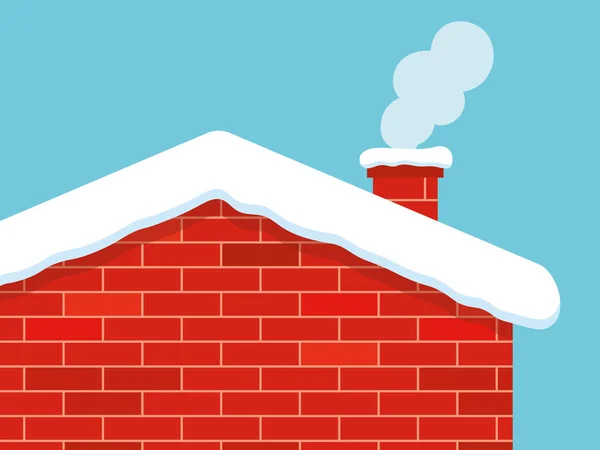 Chaminé Fumaça Telhado Coberto Com Neve Aquecimento Casa Inverno Poluição — Vetor de Stock