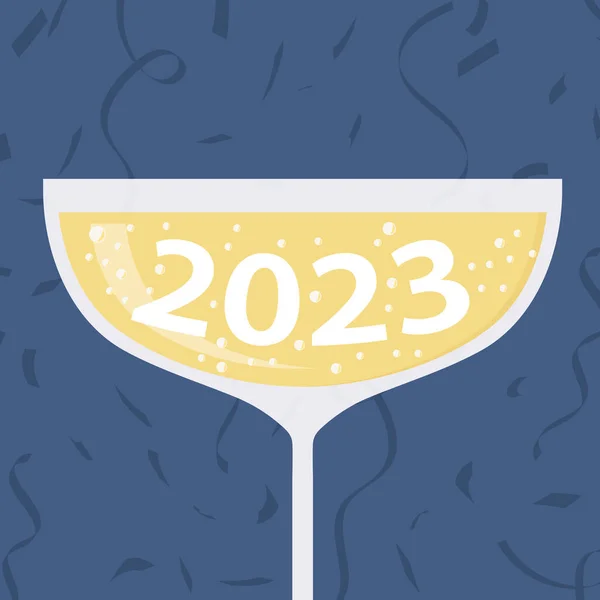 香槟酒杯与2023年 庆祝新年的珠穆朗玛峰图解 — 图库矢量图片