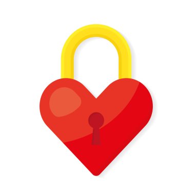 kalp şeklinde asma kilit; aşk, Sevgililer Günü konsepti - vektör illüstrasyonu