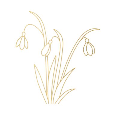 golden outline of snowdrops flowers -vector illustration