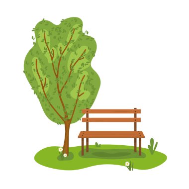 wooden bench at the spring park- vector illustration