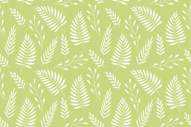 green spring seamless pattern with palm leaves and floral elements- vector illustration