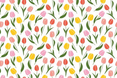 spring seamless pattern with colorful tulip flowers - vector illustration