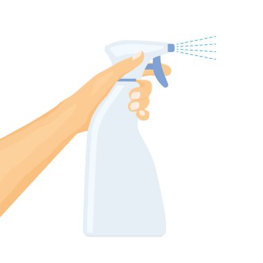 hand holding cleaning spray bottle- vector illustration