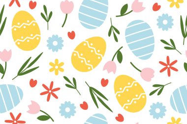seamless easter pattern with flower elements and eggs - vector illustration