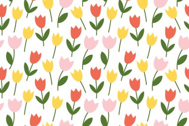 spring seamless pattern with colorful tulip flowers - vector illustration