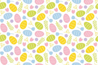 seamless easter pattern with flower elements and eggs - vector illustration