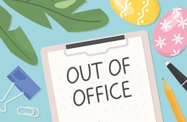 auto responder out of office written on a clipboard; spring, easter vacation concept - vector illustration