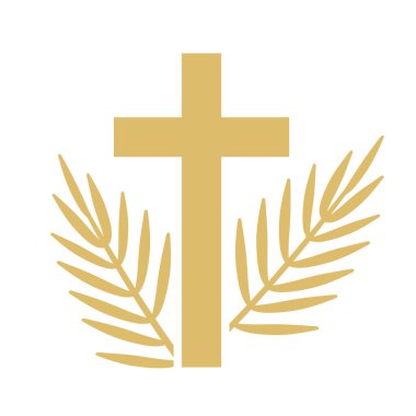 golden palm leaf and cross, Easter, Palm Sunday symbol- vector illustration