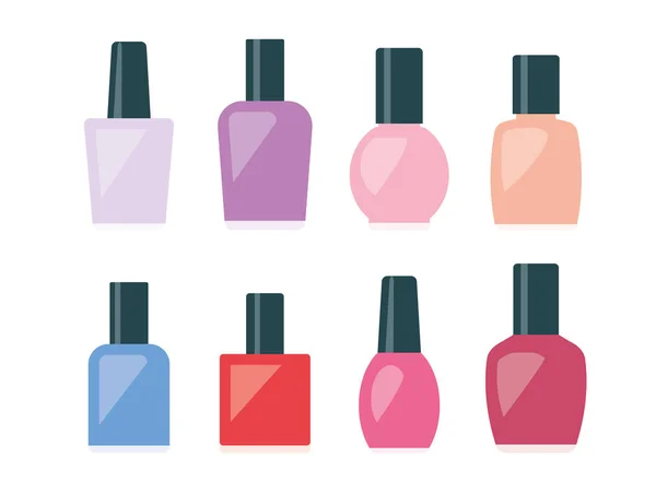 Set Nail Polish Bottles Different Colors Vector Illustration — Stockvektor