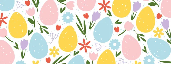 Bannière Pâques Avec Des Éléments Floraux Des Œufs Illustration Vectorielle — Image vectorielle
