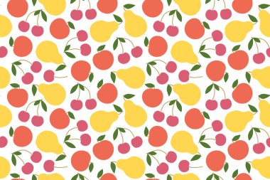 elmalar, armutlar ve kirazlarla kusursuz yaz deseni - vektör illüstrasyonu