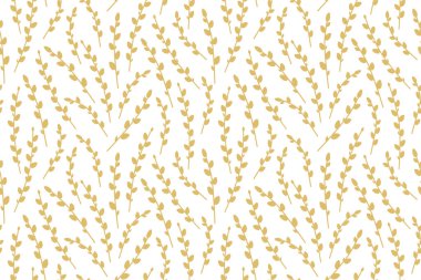 spring, easter seamless pattern with golden pussy willow branches - vector illustration