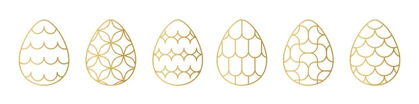 Set Golden Easter Eggs Different Decorative Elements Vector Illustration — Stock Vector